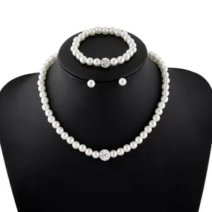 JunDa Creative Imitation Pearl Necklace Bracelet and Earring Set of Three-Piece Accessories for Elegant Look Fashionable Jewelry Set Jewelry