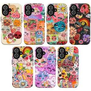 Whimsical Celestial Phone Case - Vibrant Moon & Flower Art Design, Cute Cosmic Aesthetic Protective Cover, Compatible with iPhone 11-17 & Samsung Galaxy S21-S26, Trendy Handheld Cellphone Accessory for Cosmic Art Lovers