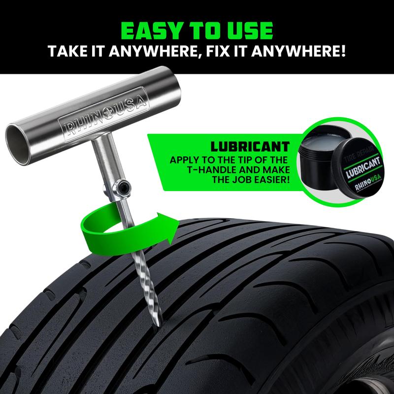 Rhino USA Tire Repair Kit (86-Piece) Professional Heavy Duty Tire Plug Kit to Fix Punctures & Patch Flats with Ease - Ultimate Tubeless Tire Repair Tools for Car, Motorcycle, ATV, UTV, RV and Trailer