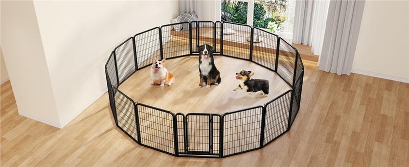 Yaheetech Dog Playpen 12 Panels Metal Pet Playpen Exercise Barrier Outdoor Indoor Fence with Door, 32/25 inch
