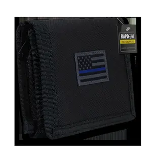212 MAIN Tactical Men's Wallet - Thin Blue Line, RapidDominance RAPDOM Design, 6.6 Cordura Nylon, Rugged, Hook-Loop Flap, Multi-Compartment Tri-Fold with Zippered Pouch, Black, Tactical Look Wallets