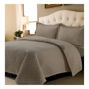 King Brisbane Oversized Diamond Quilt Set Taupe - Tribeca Living: Midweight Microfiber Bedding, Contemporary Style, 3 Pieces