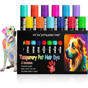 12 Pack Dog Hair Color Dye Temporary Non-toxic Vibrant Colors Washable Pet Safe Paint for Dog Cat Animals Haircare Multi-12Pcs