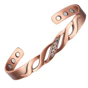 Women's Pure Copper Magnetic Bracelet Cuff Bangle with 6 Magnets for Arthritis Relief Health Jewelry Ideal as Gift
