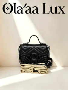 Pre-owned GUCCI All Black GG Marmont with Top Handle and Strap C13349904107