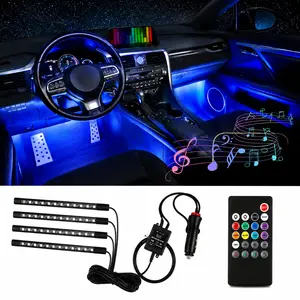 4PCS RGB Car Interior LED Strip Lights, Music Sync Under Dash Lighting Kit, USB Powered Multicolor Ambient Lights with Remote Control for Cars SUV Truck