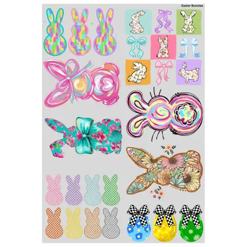 Easter Bunnies Mini DTF Transfer Gang Sheet 24.5" wide x 36" long Direct To Film