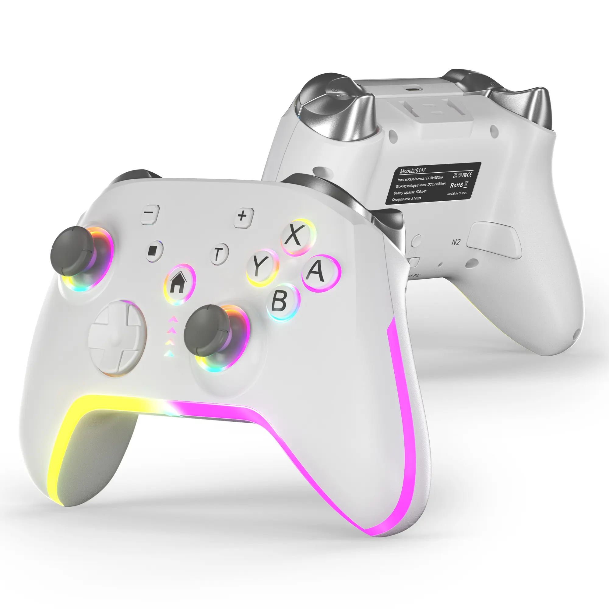 Wireless controller Switch 2 clear Gamepads,  Compatible with Switch 2/Pro/Lite/OLED, Programmable Device with Dual Vibration, Turbo, 800mAh Battery, 7-Color Light, 1-Key Console Wakeup & Smartphone Support, grips accessories