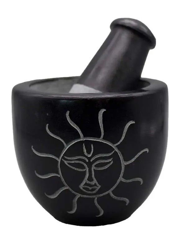 Sun Soapstone Mortar &amp; Pestle Set 3 Inch — Solar Ritual Herb Grinding