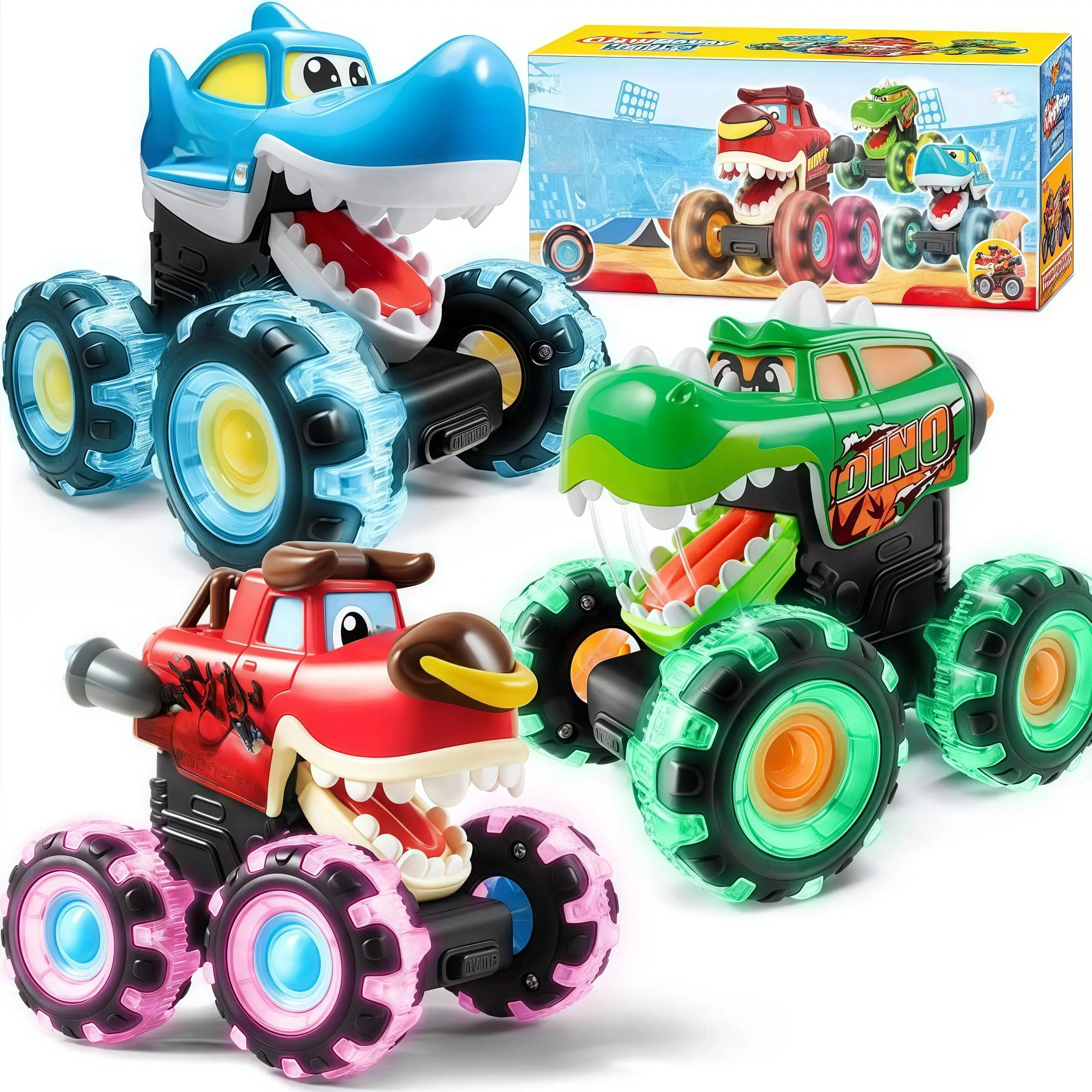 Light-Up Monster Truck Toy - Press & Go Inertia Car with Glowing Wheels, Animal Themed Model Vehicle for 6-8 Years Toddlers, BJD Doll Ball Joints & Hand Set, Supports Indoor and Outdoor Play, Boosts Children Development (Animals & Nature Themed)