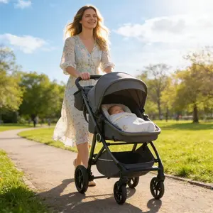 Folding 2-in-1 Convertible Baby Stroller - High Landscape Infant Carriage with Reversible Pram, Adjustable Canopy & Mom Bags, Easy to Store & Travel