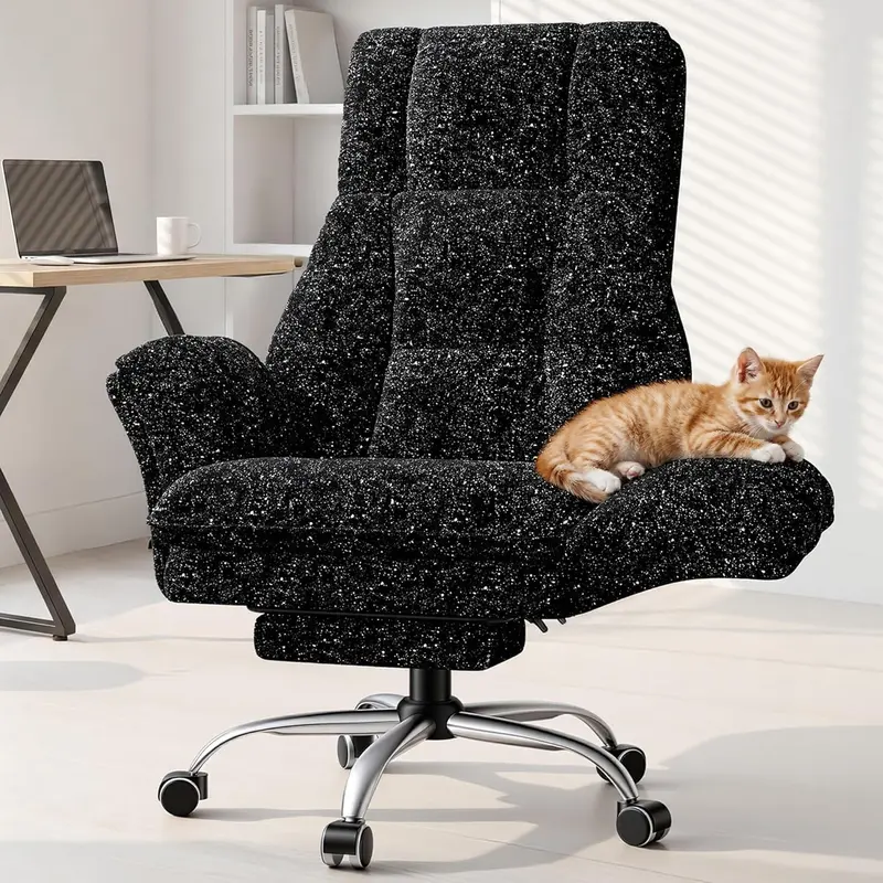 【Hot Deals】HOMRELEXA Big and Tall Modern Executive Ergonomic Gaming Desk Chair for Adults - BIFMA-Approved, 22.8"-38.6" Adjustable Height, Tech Fabric Wide Seat, Flip Arms, Foldable Footrest, Reclining, Back Support, Room Decor Fit, Assembly Required