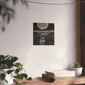 Moonlight Reflection Fine Art Poster — Black & White Minimalist Wall Art