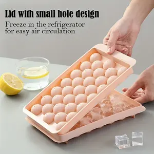 33-Grid Plastic Ice Cube Tray with Lid, Sphere Ice Ball Mold, Ideal for Drinks, Parties, Refrigerator Use, Fillable Ice Molds