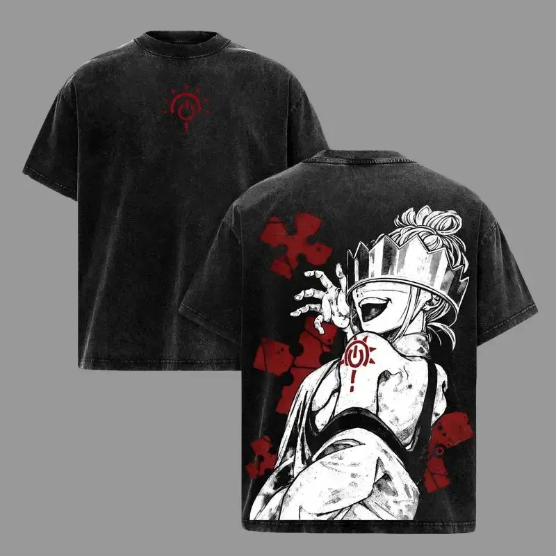 Haumea Fire Force Washed Tee – Fire Force White-Clad Evangelist Lightning Crown Anime Villain Graphic T-Shirt, Unisex Oversize Heavyweight Cotton Manga Streetwear