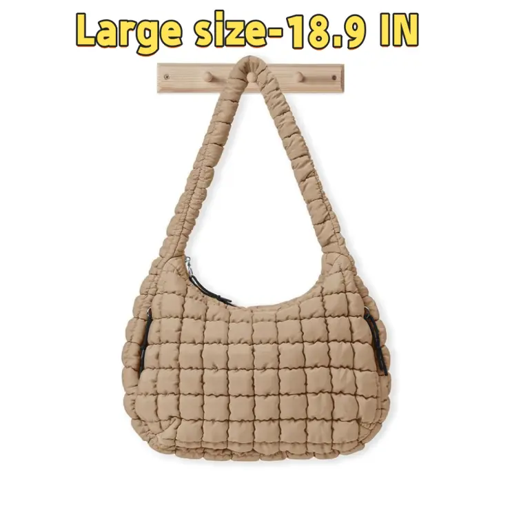 Quilted Puffer Tote Bag Puffy Crossbody Shoulder Bag with Zipper, Nylon Hobo Handbag Travel Carryall Bags for Women Girls