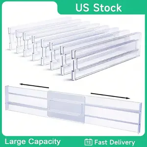 6-Piece Drawer Divider Storage Set Adjustable Range 15inch to 10inch Inches, Expandable to 82-24.7inch Inches Kitchen Drawer Organizer, Transparent Plastic Drawer Dividers for Clothes