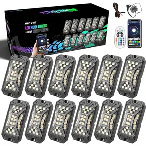 SUNPIE RGBW Rock Lights Full Beam Angle 30 High Power Chips IP68 Waterproof Music Mode Underglow for Truck SUV ATV UTV Boats with Mounting Pads & Switch Wire