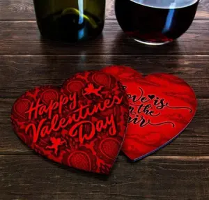 Heart Shaped Cork Bottom Coasters, Valentine's Day Themed Tableware for Kitchen & Dining Use