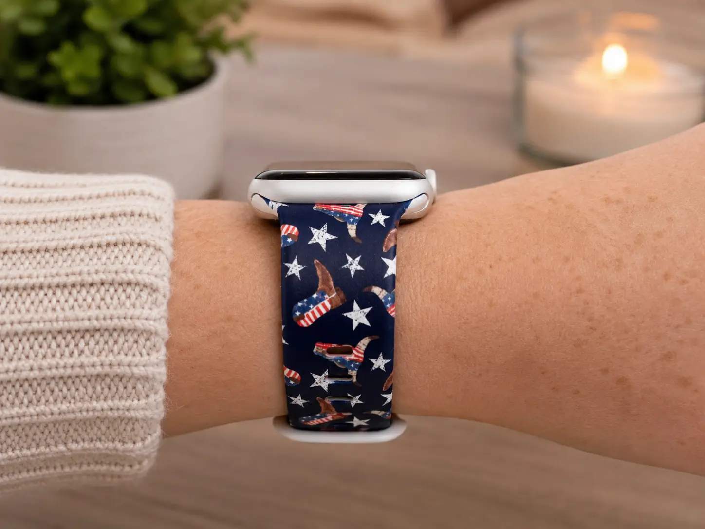 Patriotic Cowboy Boot Watch Band | American Flag Western Design | Compatible with Apple & Samsung Watches