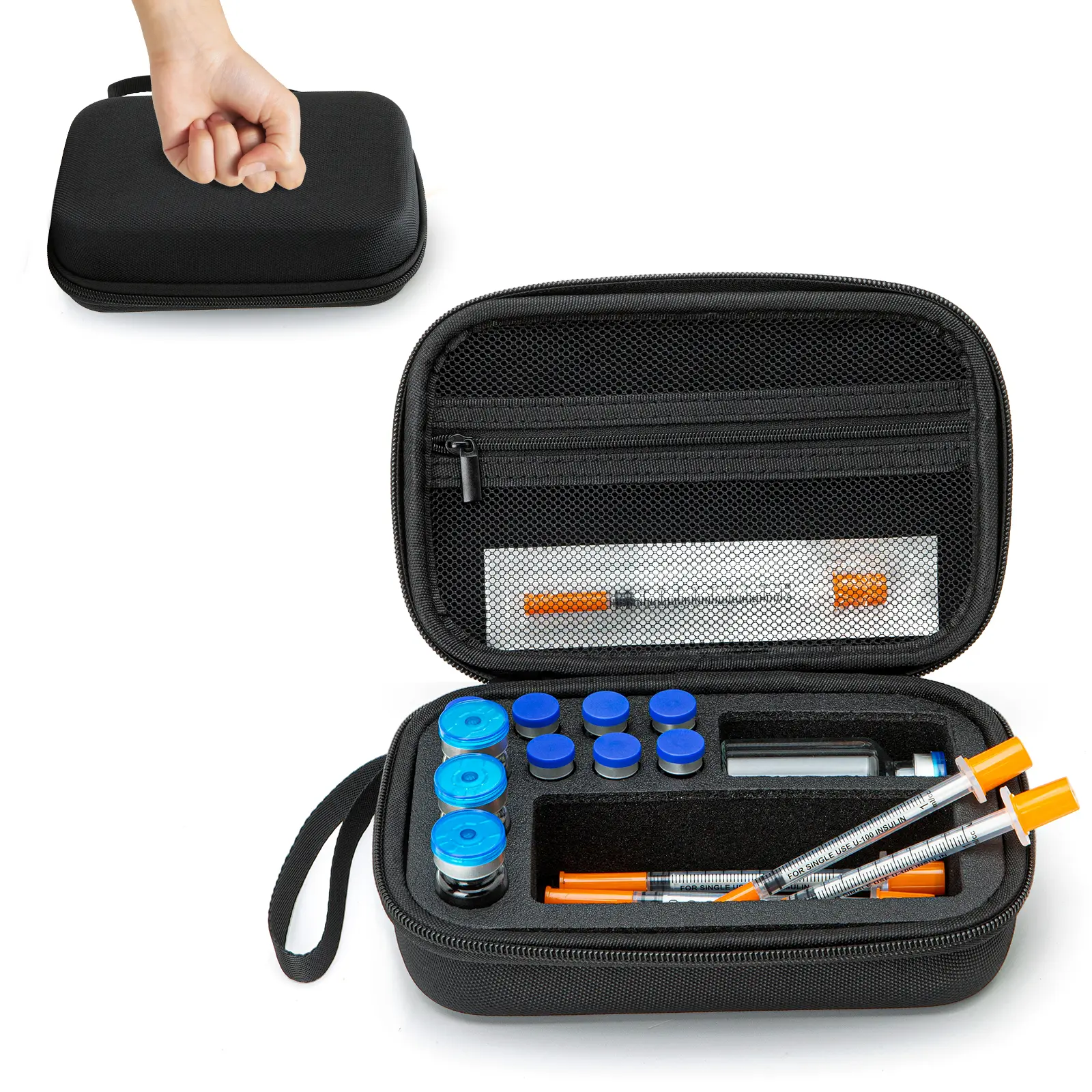 MEXS Insulin Cooler Case, Portable Insulin Travel Case with Reusable Ice Pack, Insulated Vial Storage Organizer for 1ml 3ml 5ml 10ml 30ml Bottles, Daily Storage and Travel Use (Case Only)