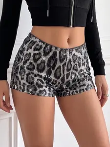 Leopard Print Sequin High-Waisted Mini Skirt, Y2K Party Style, Fitted Bodycon Design, Perfect for Nightclubs and Music Festivals
