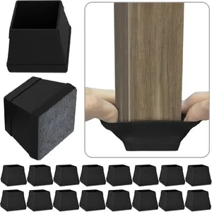 16 Pcs Square Chair Leg Protectors for Hardwood Floors, Silicone Furniture Pads Non Slip,Free Moving Table Leg Covers,Chair Protectors for Wooden Floors. Black