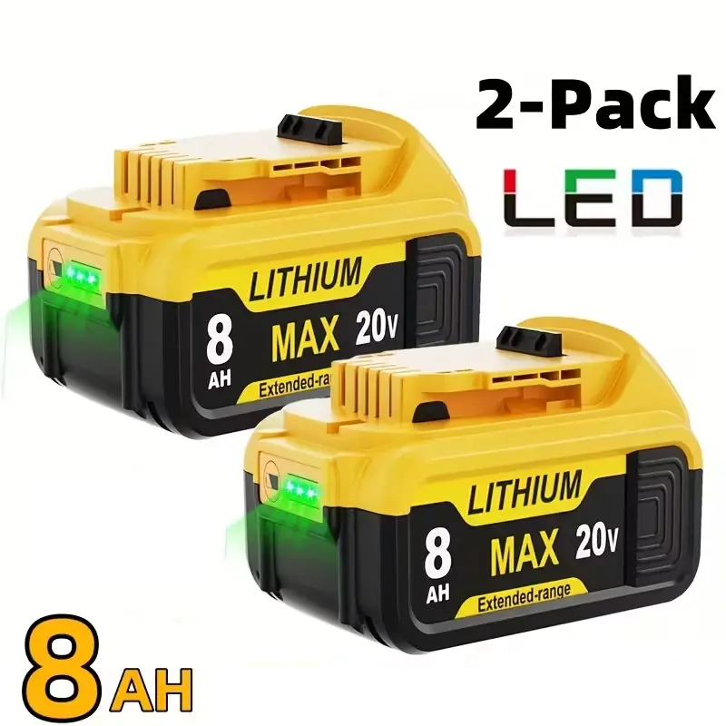 2-Pack 8.0Ah Rechargeable Lithium Ion Batteries, 20V Max Replacement for Dewalt DCB206 DCB204 DCB200, Compatible with Dewalt 20V Cordless Power Tools & Cordless Tool Accessories, Lithium Ion Battery, Rechargeable Battery