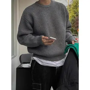 Men's Solid Drop Shoulder Cable Knit Sweater, Loose Casual Long Sleeve Round Neck Jumper for Fall & Winter, Fashion Men's Knitwear for Daily Wear