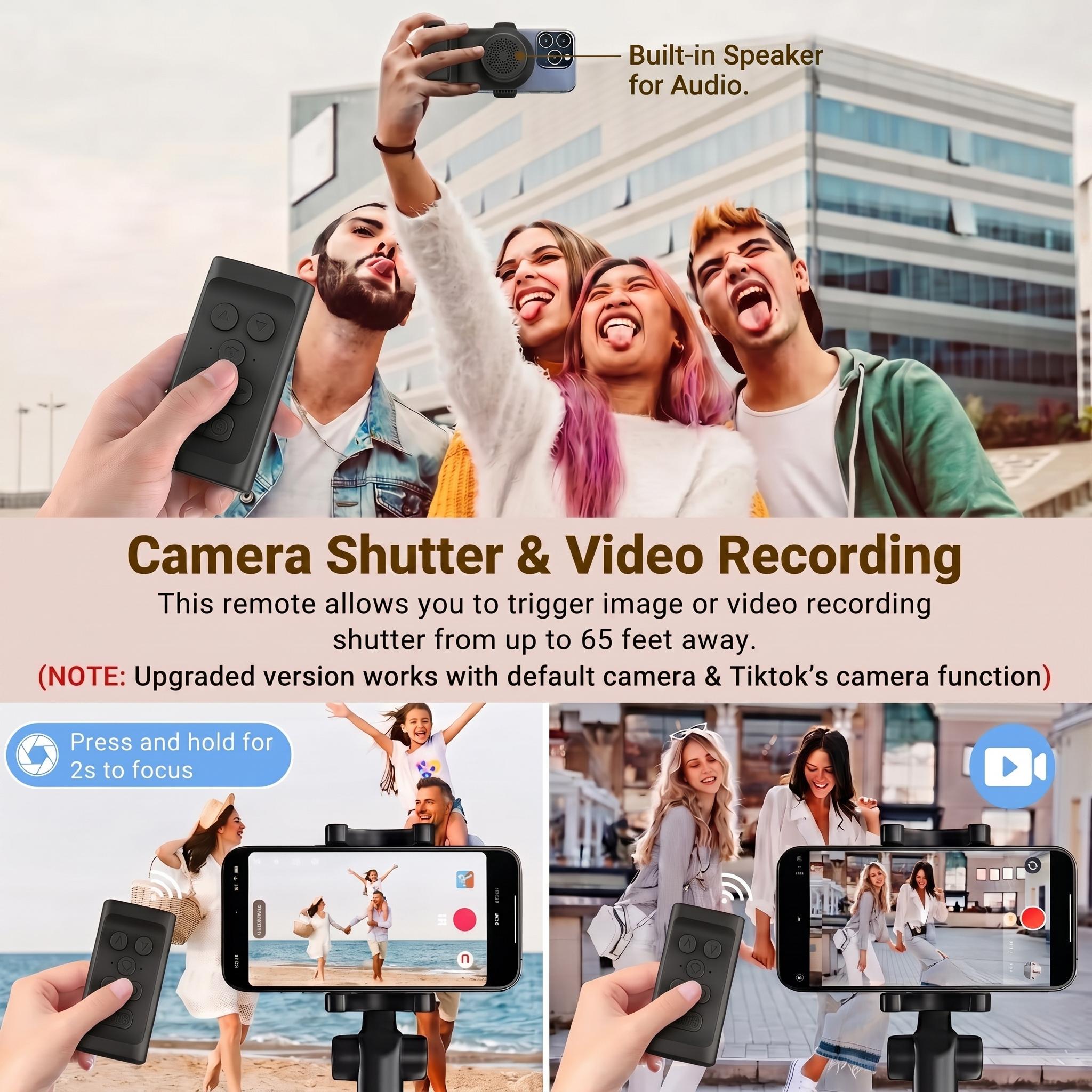 TikTok Scroll Remote with Bluetooth Speaker, 4-in-1 Wireless Page Turner, Adjustable Phone Stand, Camera Shutter for Selfie, Video Recording, Kindle Reading, iOS & Android Compatible TikTok Scroll Remote with Bluetooth Speaker, 4-in-1 Wireless Page Turner, Adjustable Phone Stand, Camera Shutter for Selfie, Video Recording, Kindle Reading, iOS & Android Compatible