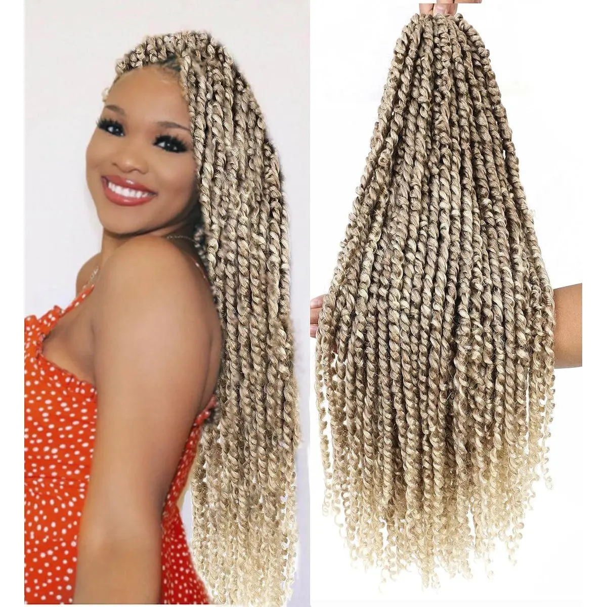 Passion Twist Hair 30 inch PreTwisted Long Passion Twist Crochet Hair Pre Looped Bohemian Curly End Hair for Black Women Water Wave Crochet Braids Extensions (30inch（Pack of 1）, 27/613)