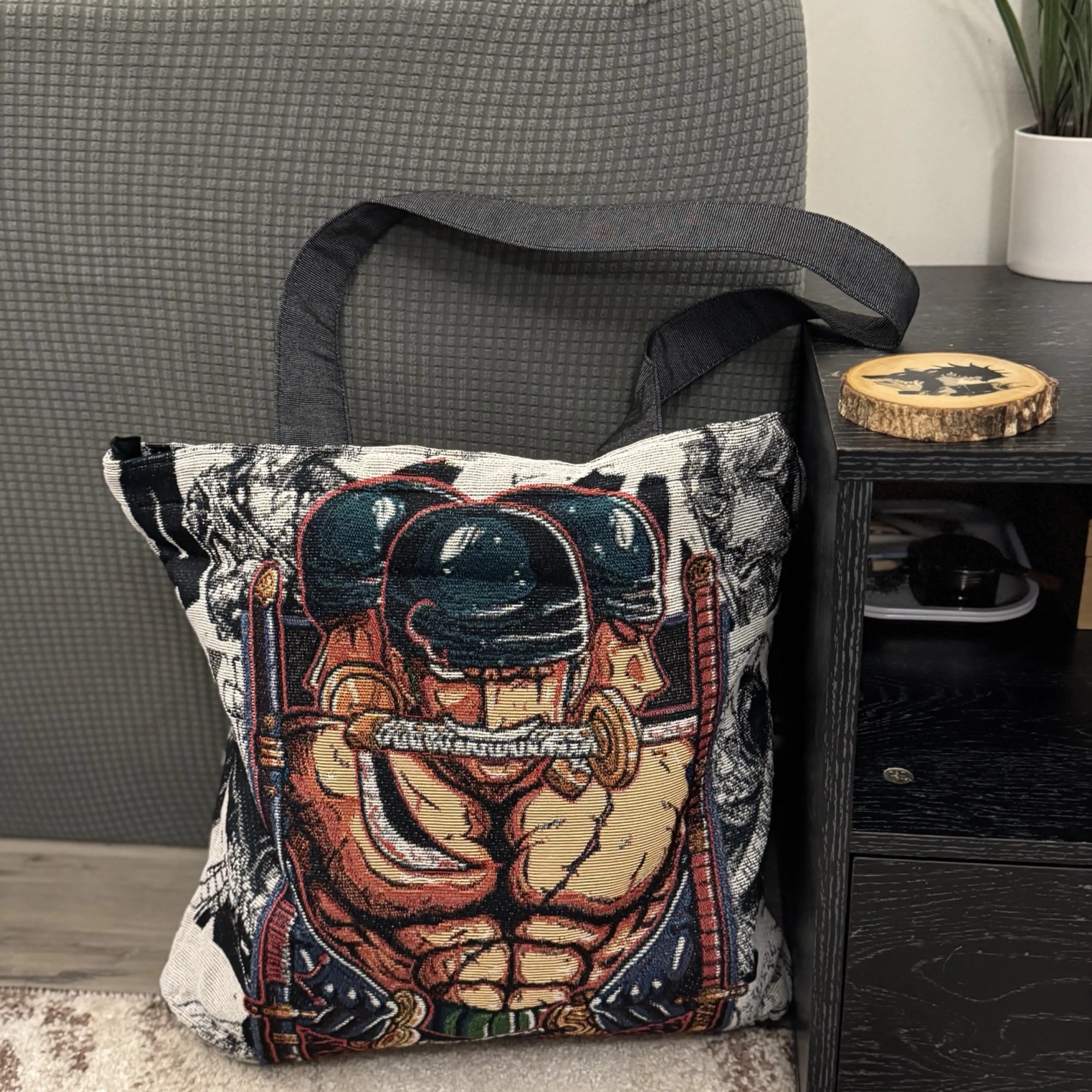 Anime Woven Tapestry Tote Bag 15x15 Handwoven with Inside Pocket & Laces Closure One Compartment Zipper