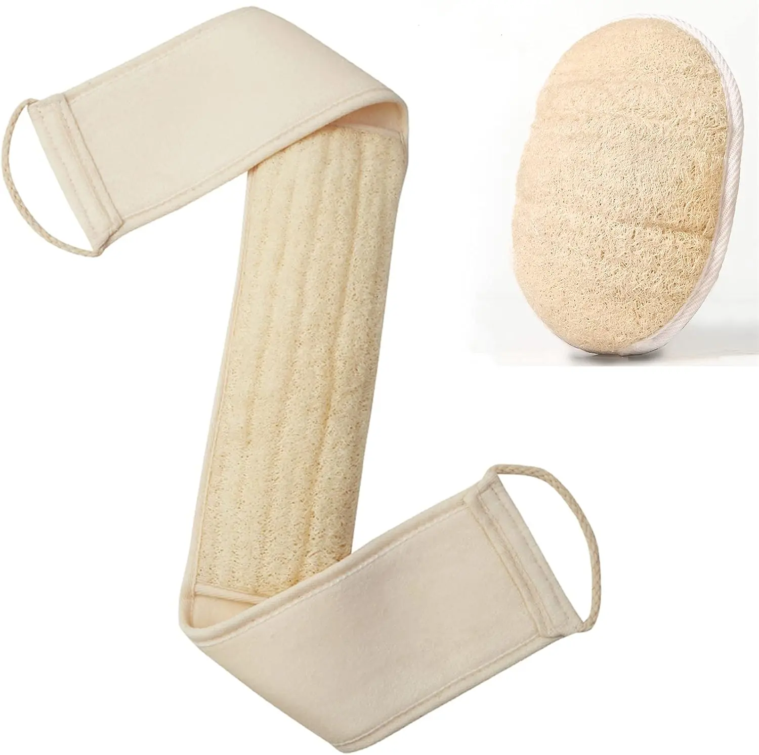 Natural Loofah Exfoliating Back Scrubber Kit (3/2Pcs) - Oval Cotton Smooth Tool Set with Loofah Sponge Pads, Deep Clean Skin, for Men/Women, Home Improvement Supplies