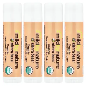 Mild By Nature Sierra Bees™, Organic Lip Balms, Grapefruit, 4 Pack, 0.15 oz (4.25 g) Each