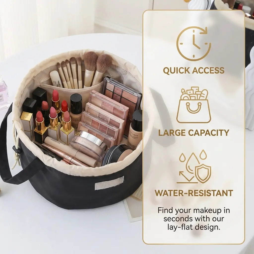 Portable Makeup Brush Pail - Dustproof Home Supplies Storage Bag for Apartments, Bathroom, Beauty Travel Use with Drawstring Closure, Business, Cosmetics Bag, Travel Makeup Bags Organizers