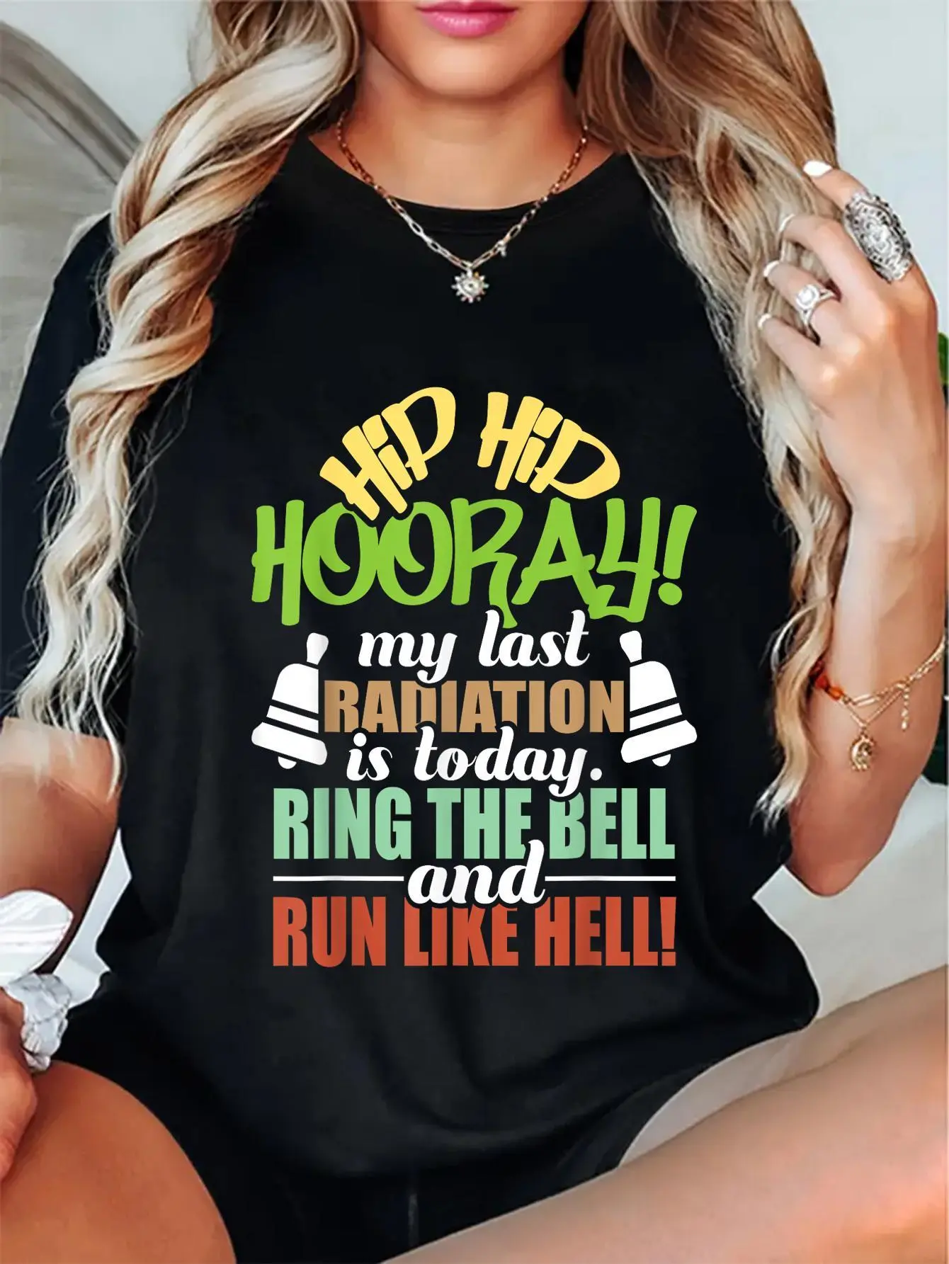 Women's Graphic T-Shirt, Cute 'My Last Radiation' Casual Shortsleeve 100% Cotton Top - End of Chemo Celebration Gift, Fit, Soft, Tshirt, Everyday, Fabric, Tee, Breathable Fabric, Round Neck, High-Def Print, Vibe, Style, Graphic Print, Relaxed, Short Sleev