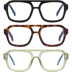 Aviator Reading Glasses for Women Men, 3 Pack Blue Light Blocking PC Recycled Material Retro Computer Readers
