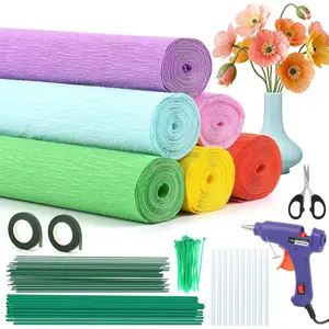 170 count Crepe Paper Kit, 6-Colors 16.598 Inch Crepe Paper Streamers, with Glue , , Wire & Floral Tape   for Making Paper , DIY Craft Projects and Wedding Party Decorations