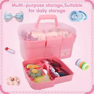 TERGOO 11in Mutipurpose Storage Box Organizer with Removable Tray, Portable Small Craft Organizer with Handle, Plastic Clear Tool Box Art Case for Makeup, Sewing, Nail, Hair Accessories (Pink)