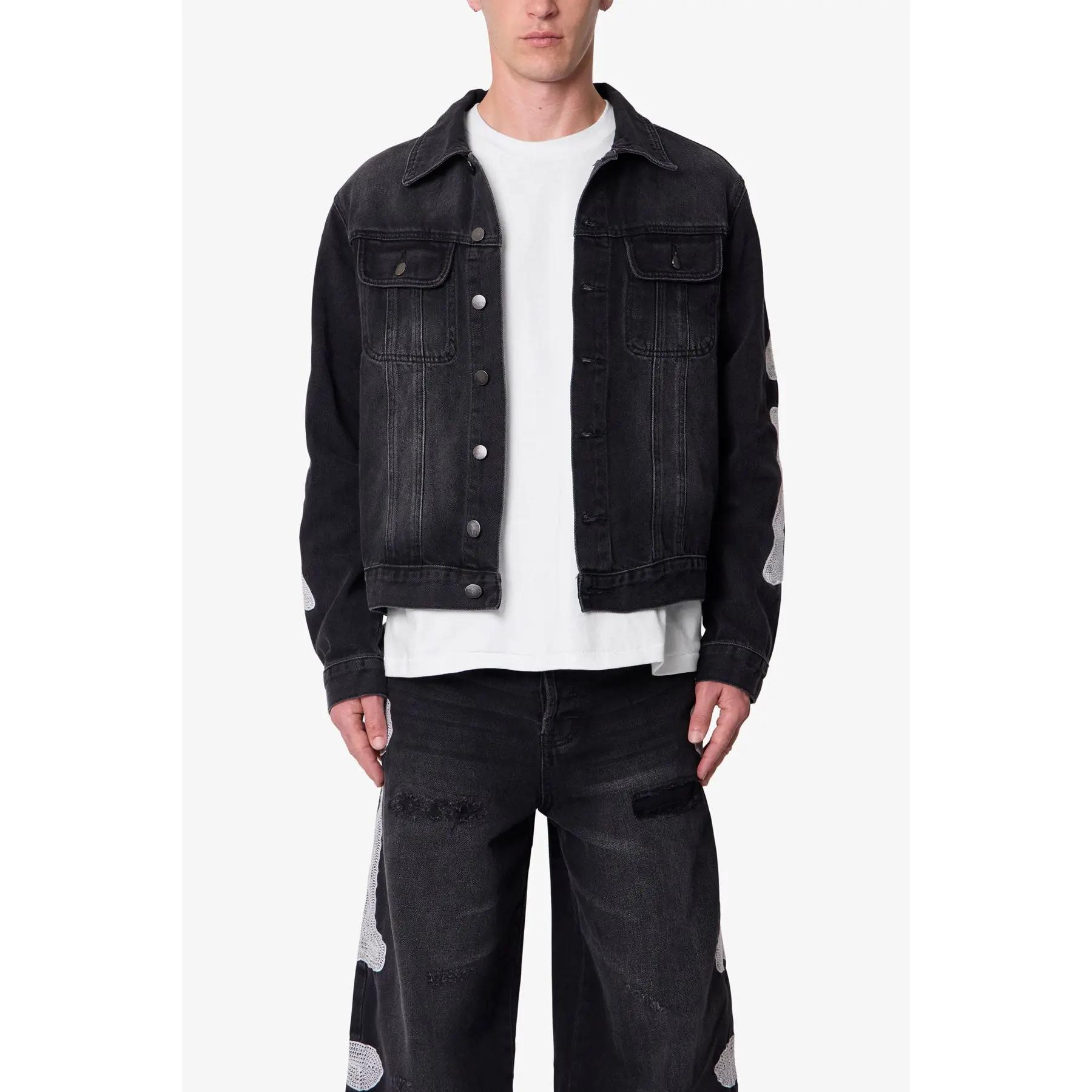 mnml Skeleton Trucker Jacket - Washed Black mnml Skeleton Trucker Jacket - Washed Black