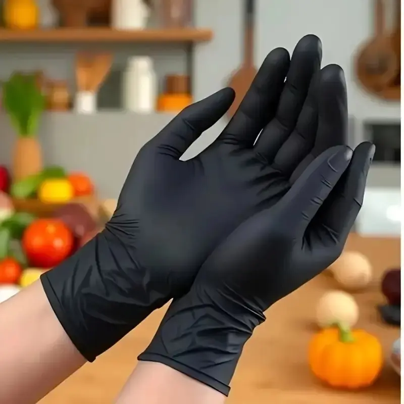 100pcs Black Nitrile Disposable Cleaning Gloves - Powder-Free, Latex-Free, Heavy-Duty, Food-Safe, Durable, Tear-Resistant, Multi-Purpose for Kitchen Use, Food Handlers