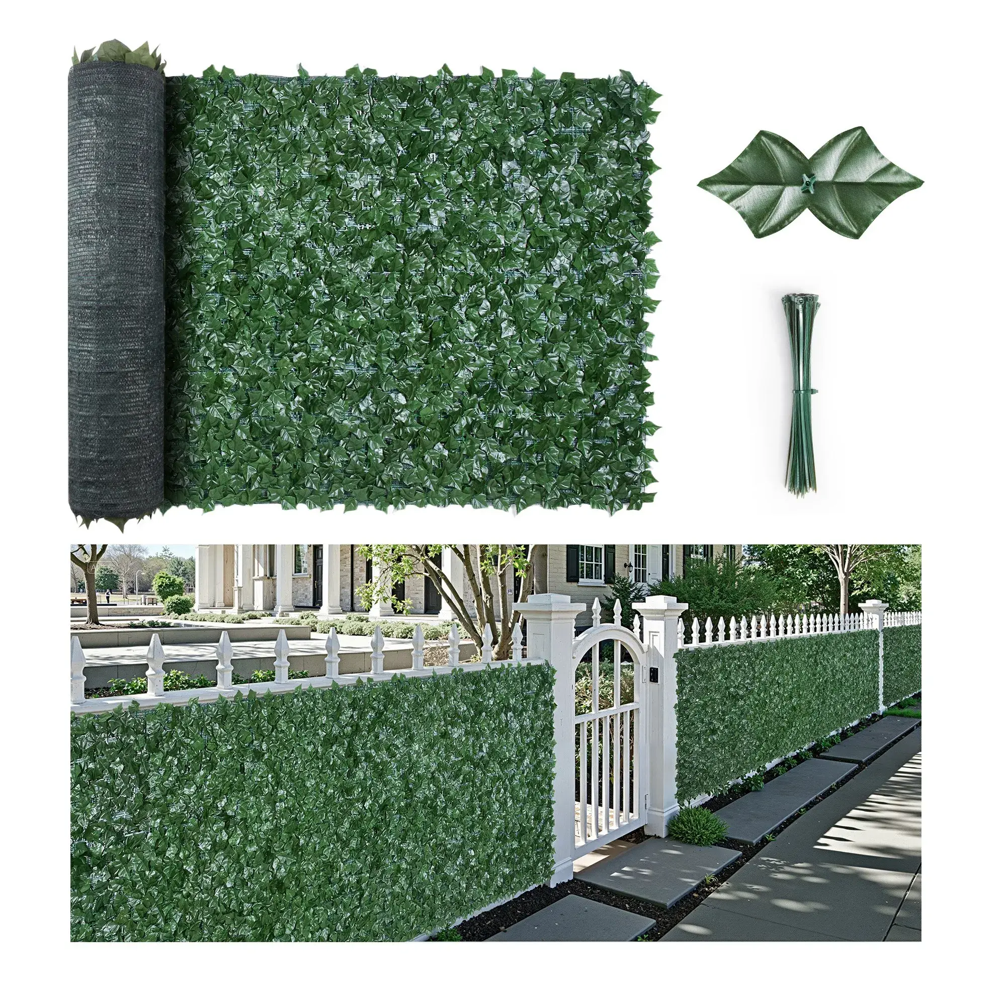 96x72 in Strengthened Joint Artificial Ivy Privacy Fence, Green Wall Screen Faux Hedge Vine Leaf Decoration for Outdoor Garden Home Improvement & Garden Supplies