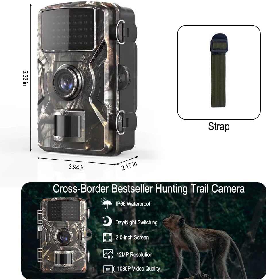 1 x Wildlife Trail Camera 1080p HD, 12MP, 2.0-Inch TFT Color Screen, 0.8S Trigger, Night Vision Technology, Motion Detect, IP66 Waterproof, Camouflage ABS Build, -20℃ to 70℃ Tolerance for Outdoor Wildlife Monitoring & Desert Use, Deserts 1 x Wildlife Trail Camera 1080p HD, 12MP, 2.0-Inch TFT Color Screen, 0.8S Trigger, Night Vision Technology, Motion Detect, IP66 Waterproof, Camouflage ABS Build, -20℃ to 70℃ Tolerance for Outdoor Wildlife Monitoring & Desert Use, Deserts