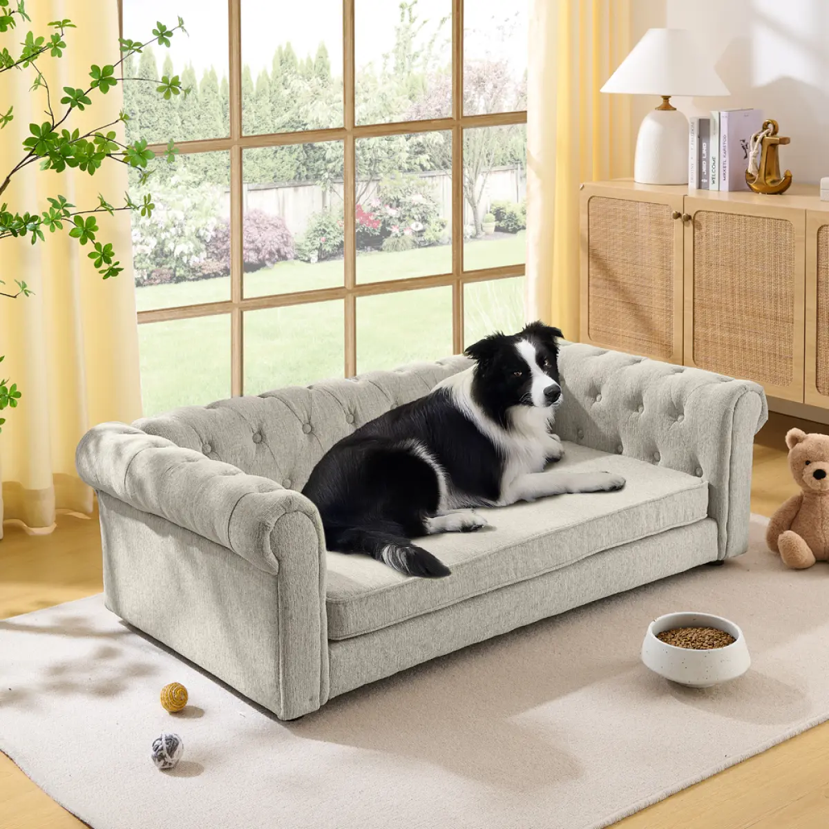 Oversized Elevated Pet Sofa Bed - 55x26.5x17.5in, 130LB Capacity, Modern Foam-Filled Design, Thick Soft Padding, Durable Stitched Easy-Clean Fabric, Joint-Friendly Support for Large Dogs/Cats Indoor Use (Healthier Resting Experience)