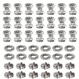 110 pieces of 3 types of alloy antique silvery-colored compartment beads, with large holes, suitable for DIY handicrafts, bracelets, necklaces and jewelry making materials and accessories
