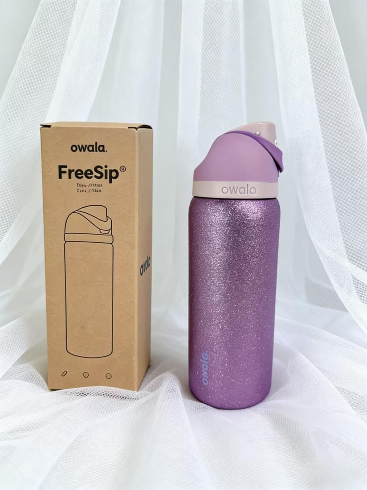 Owala  32oz FreeSip Insulated Stainless Steel Water Bottle with Straw,  Leak Proof, Glitter Purple, BPA Free, Perfect for Travel, Sports, School & Daily Use Drinkware Flasks Bottled Tumbler Portable Skinny Collegiate Vacuum Flask hilarious chicken my pink