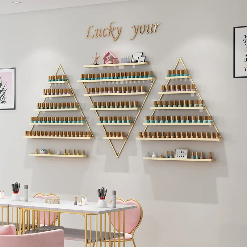 CNCEST 5-Layer Iron Wall Organizer Shelf Unit - 3-Piece Geometric Triangle Metal Racks, Space Saver for Nail Polish, Essential Oil in Nail Salons, Bathroom Home Organizers Storage Holders