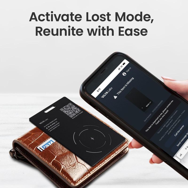 VilyaLabs Wallet Tracker Card Rechargeable for Apple Find My, Slim and Thin Up to 0.06inch, Water Resistant, with Dual Protection System