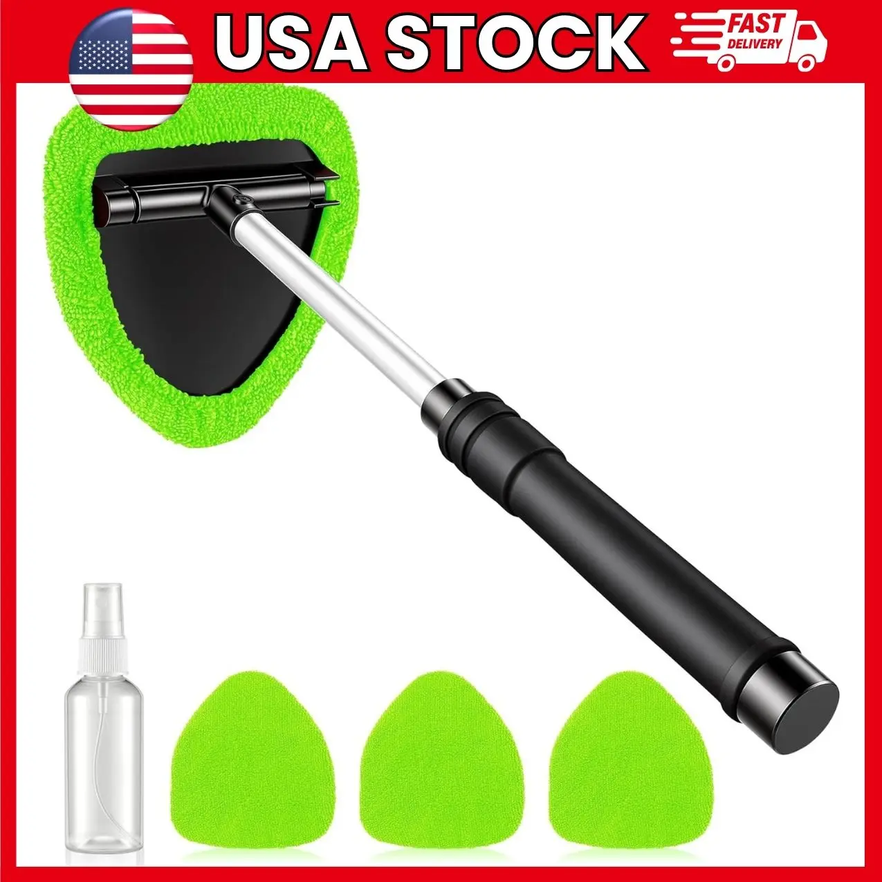 Windshield Cleaner Tool, Car Window Cleaning Kit with Extendable 11–17 in Handle, 180° Swivel Head, 4 Reusable Microfiber Pads and Spray Bottle for Car, Truck, SUV, RV and Home Windows |  windshield cleaner tool car window cleaner glass cleaning brush