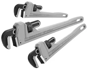 3-Piece Heavy Duty Aluminum Straight Pipe Wrench Set, 10", 14", 18", Adjustable Plumbing Wrench Set, Drop Forged, Exceed GGG standard